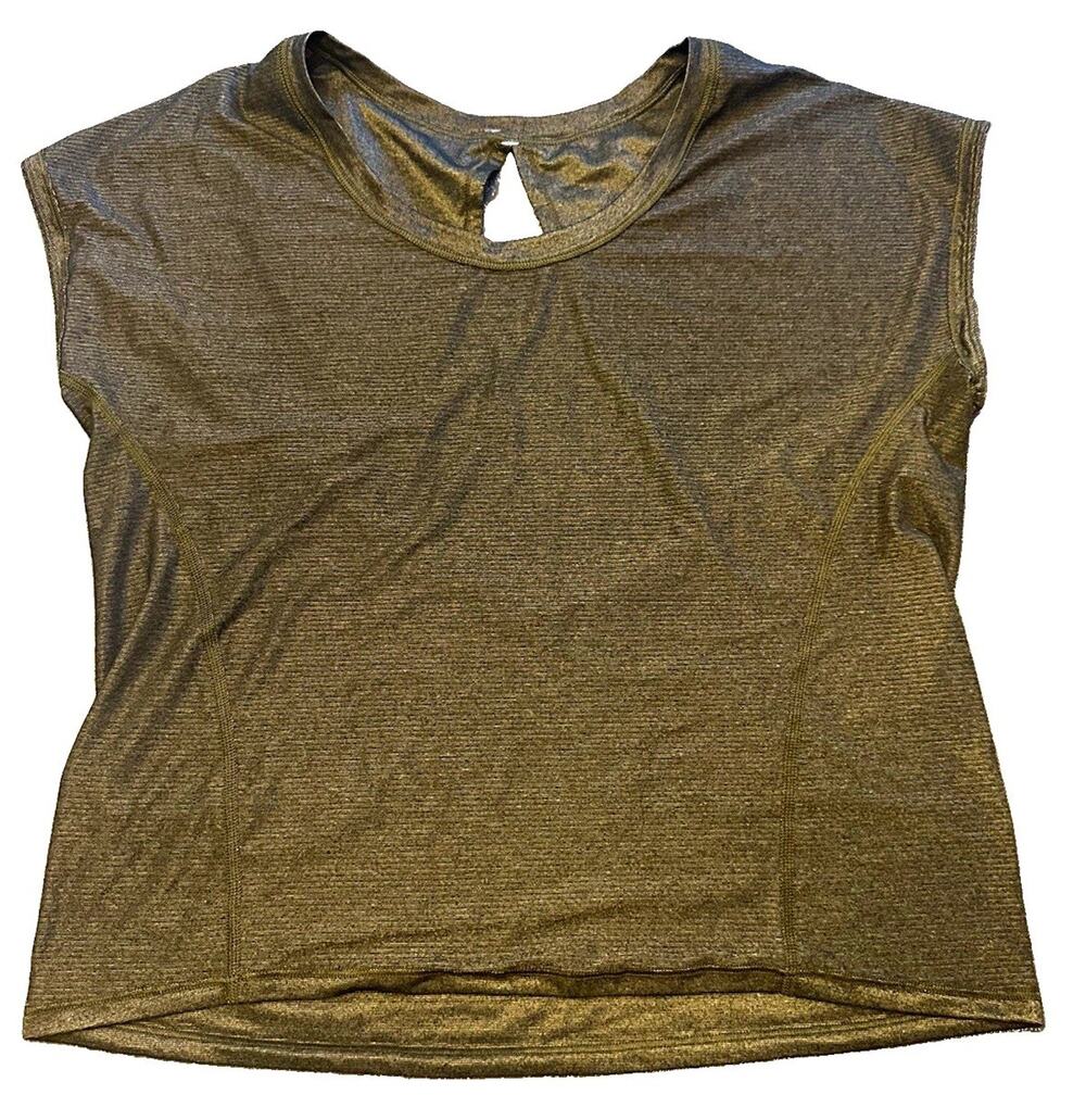 Lululemon Open Back Keyhole Short Sleeve Workout Top Olive Green